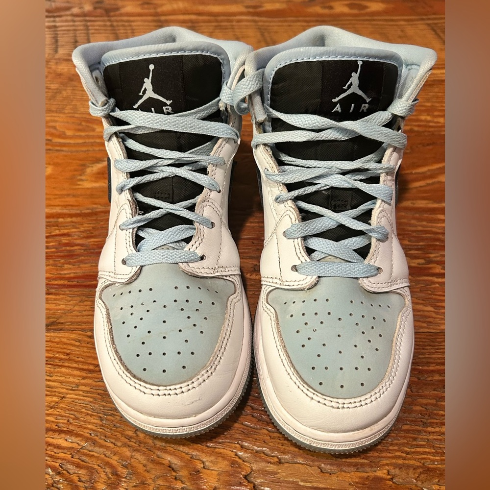 Air Jordan 1 Mid Kids Sneakers 4Y Blue White Youth Nike Basketball Shoes